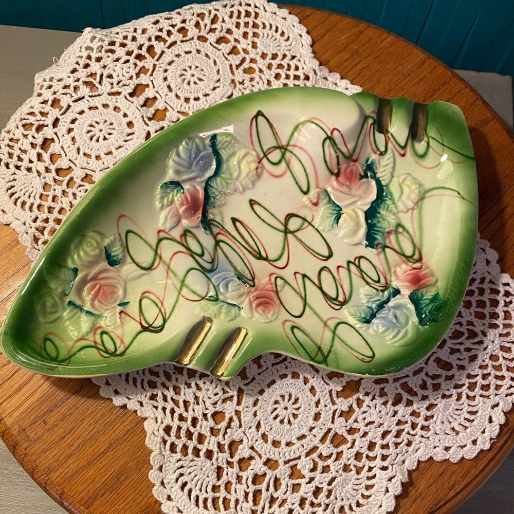 Ashtray vintage trinkets, jewelry,wall decor greens pinks